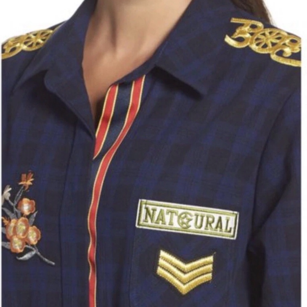 Sam Edelman Navy Plaid Patch Embellished Sleep Shirt/ Dress Shirt - Size M - Picture 4 of 14
